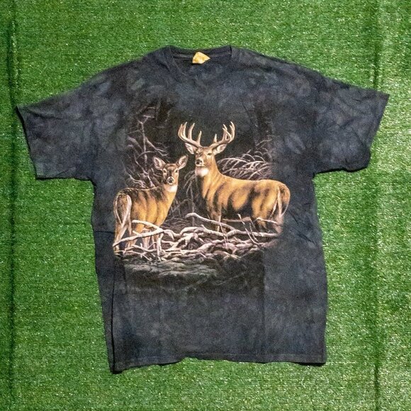 VINTAGE 1999 THE MOUNTAIN MENS T SHIRT BLUE TIE DYE MARBLE DEER OUTDOORS SZ XXL - Picture 1 of 5
